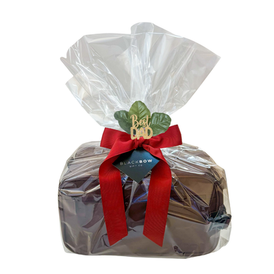 Off the Clock gift box for him with leather travel bag, gourmet treats, self-care essentials, and choice of mug.