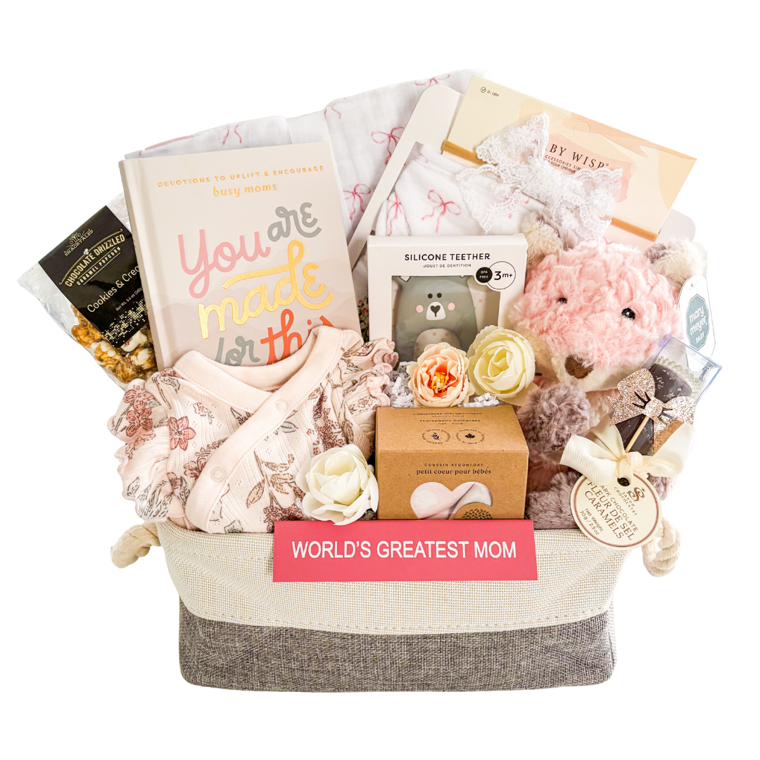 Baby Girl Gift Sets, Mom And Baby Gift Boxes, Shipped Gift Boxes Canada, Thoughtful Gifts For New Moms, Feminine Baby Gift Ideas, Gifts With Baby Sleepers And Bibs, Heartfelt Baby Shower Presents, Inspirational Gifts For Moms, Curated Baby Gift Boxes, Gifts With Devotionals And Popcorn, Cozy Mom And Baby Gifts, Sentimental Gift Sets For Women, Pink-Themed Baby Gifts, Self-Care Gifts For New Moms, Baby Gift Boxes With Loveys And Books, Soft Baby Essentials Gift Sets
