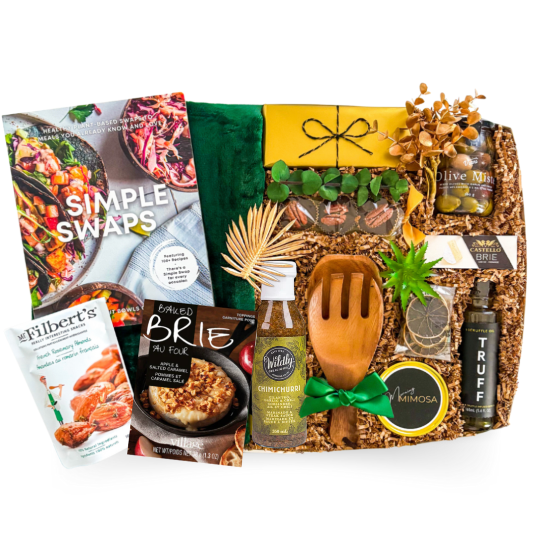 A thoughtfully curated gift for the cozy cook, filled with elevated kitchen essentials and gourmet treats for creating delicious meals and enjoying comforting moments at home.