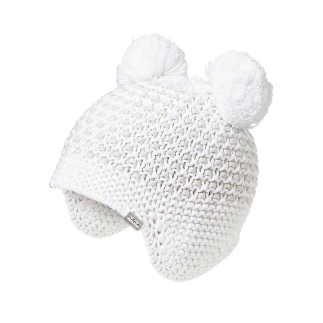 Grey & White Pom Pom Baby Beanie