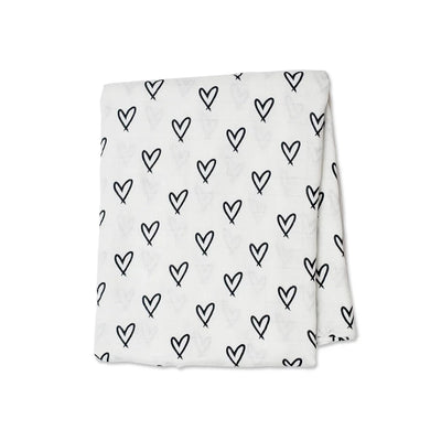 Bamboo Cotton Baby Swaddle Blanket With Hearts Pattern