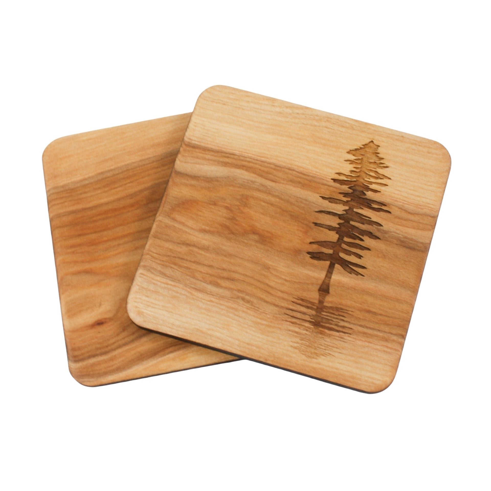 Set Of Two Birch Coasters With Sitka Tree Design