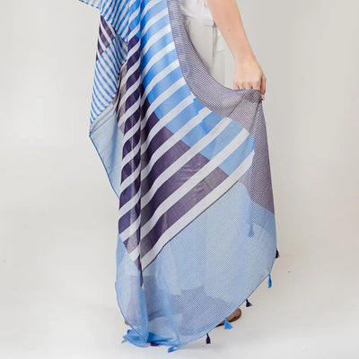 Blue Striped Scarf With Tassels
