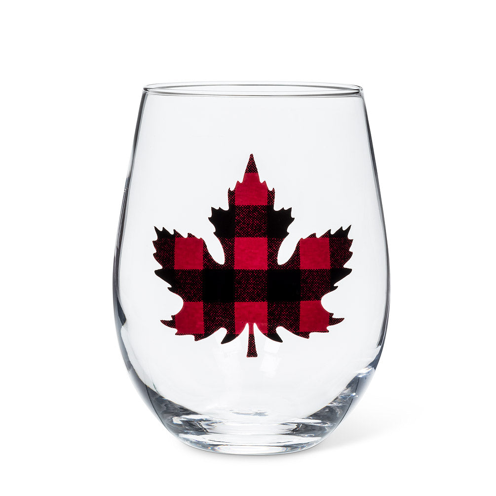 Buffalo Print Maple Leaf Stemless Wine Glass