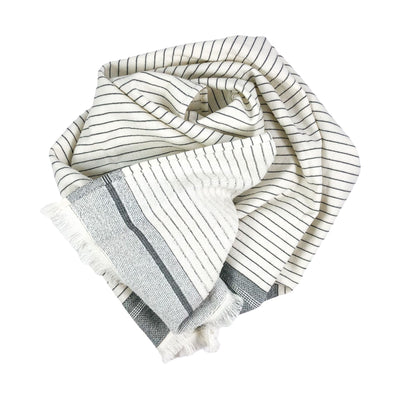 Turkish Cotton Hand Towel - White with Grey Stripes