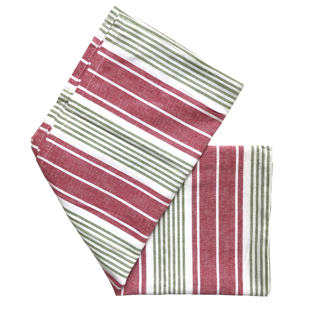 Large Tea Towel - Red & Green Stripes