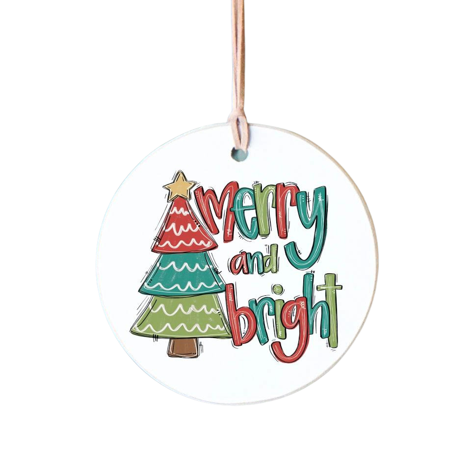 Merry and Bright Wooden Ornament