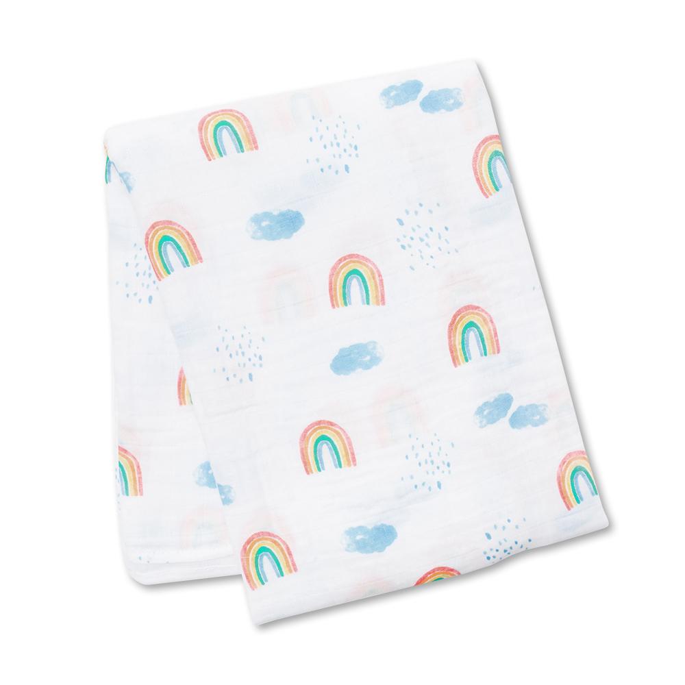 Cotton Baby Swaddle Blanket With Rainbows Pattern