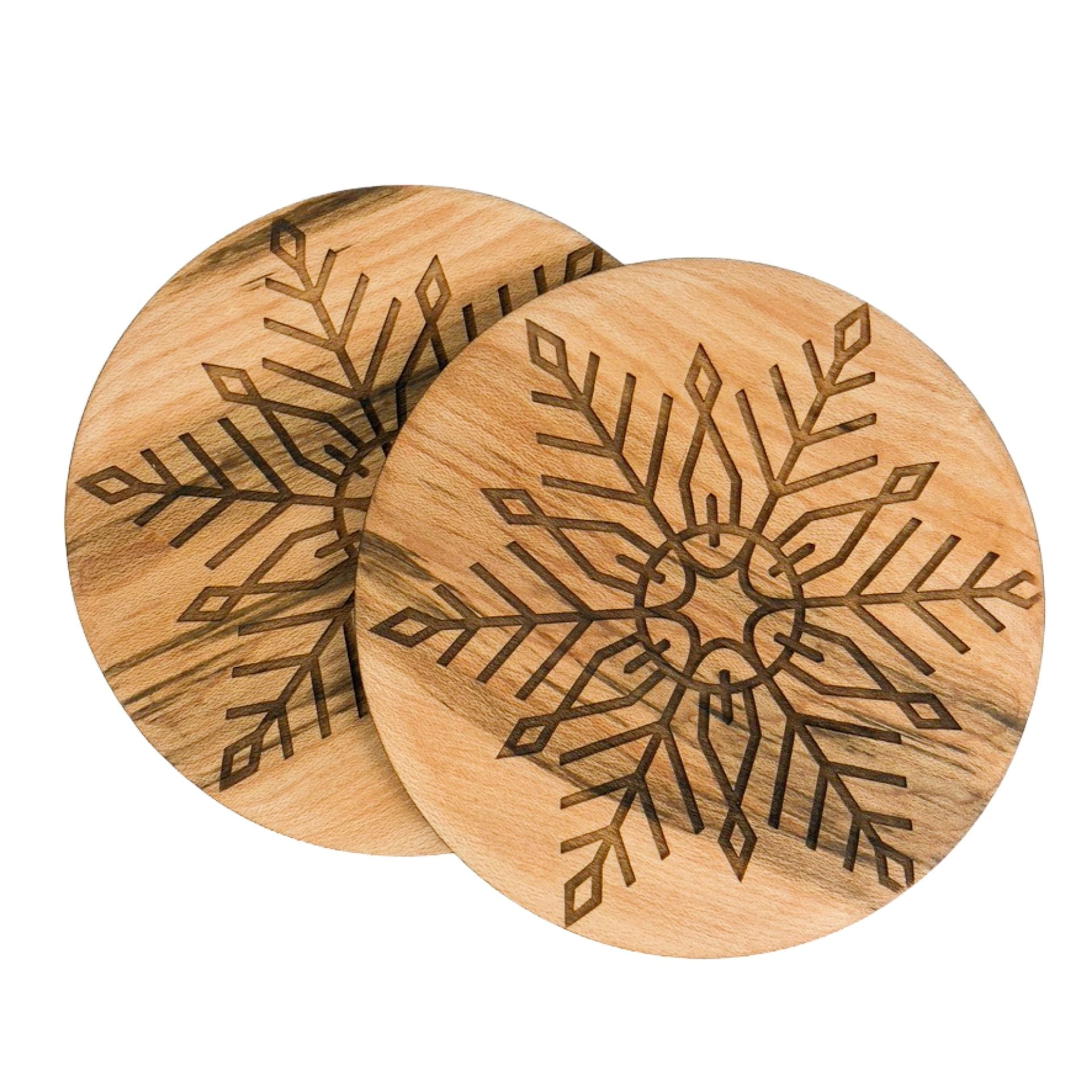 Set Of Two Birch Coasters With Snowflake Design