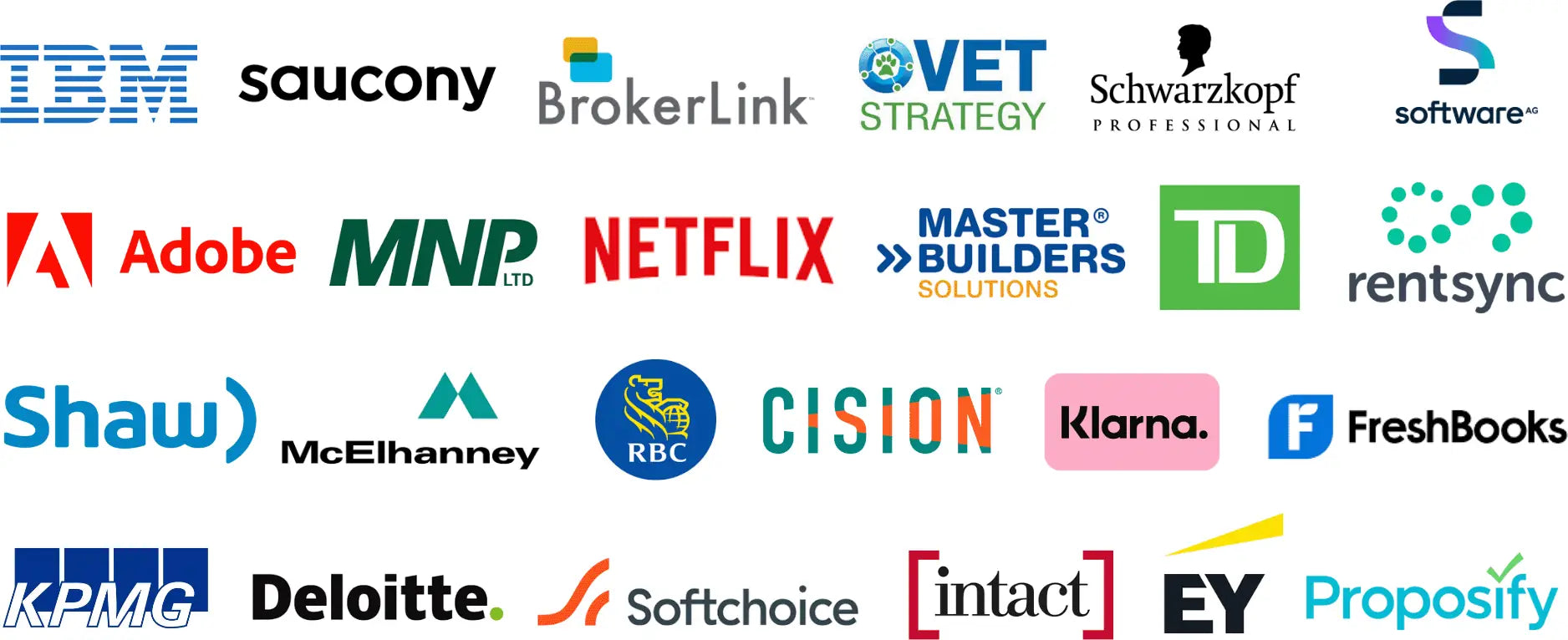 Corporate logos – Adobe, TD Bank, Intact, Shaw, IBM, Freshbooks