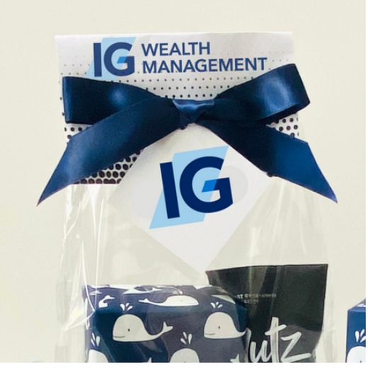 Branded bag topper on a gift bag